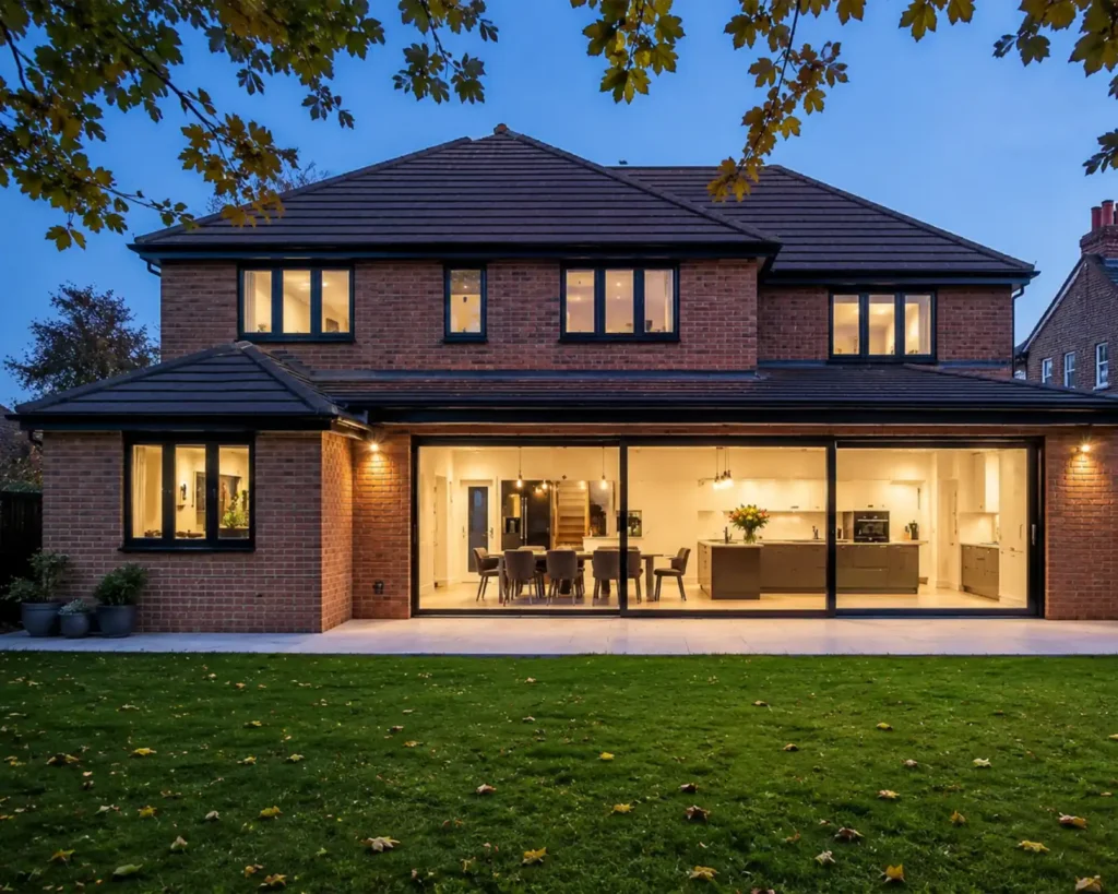 Photo of a Double Story Extension in Bridgend South Wales at night.