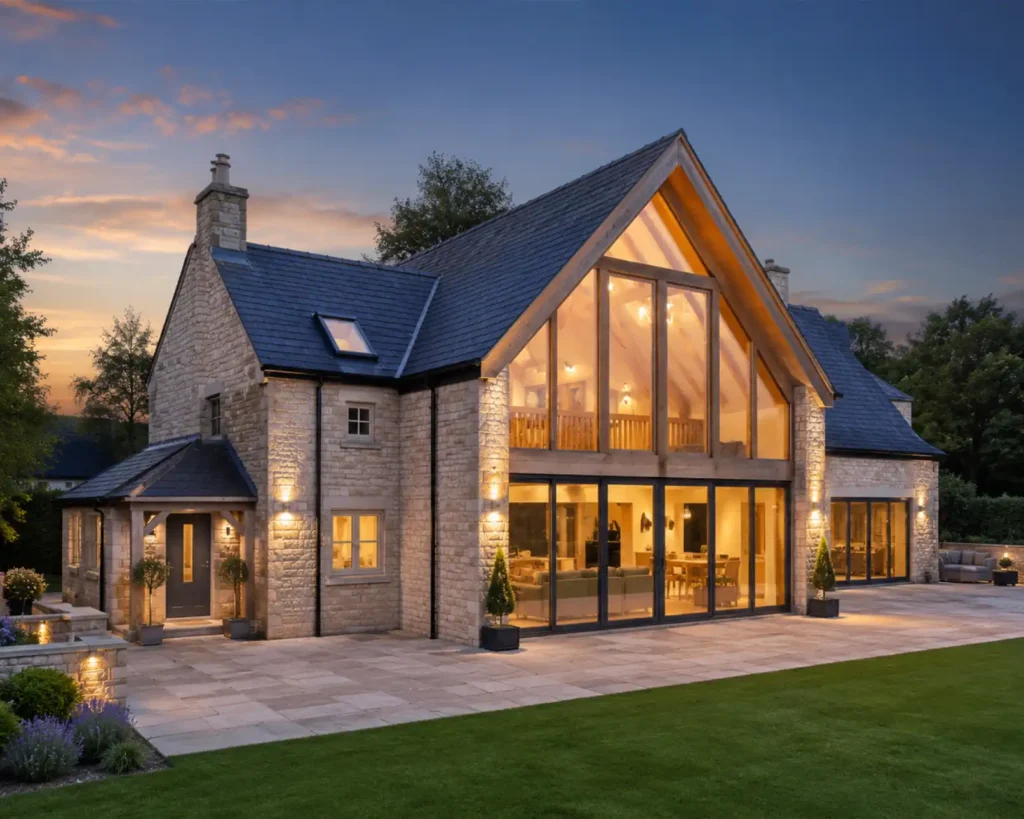 Photo of a Double Story Extension in Swansea South Wales at night.