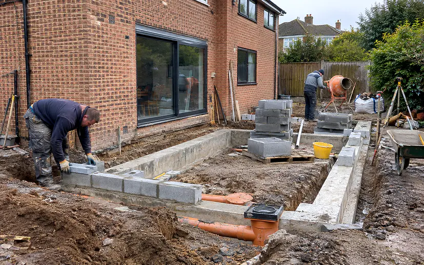 House extension groundworks and brick construction in Bridgend and South Wales