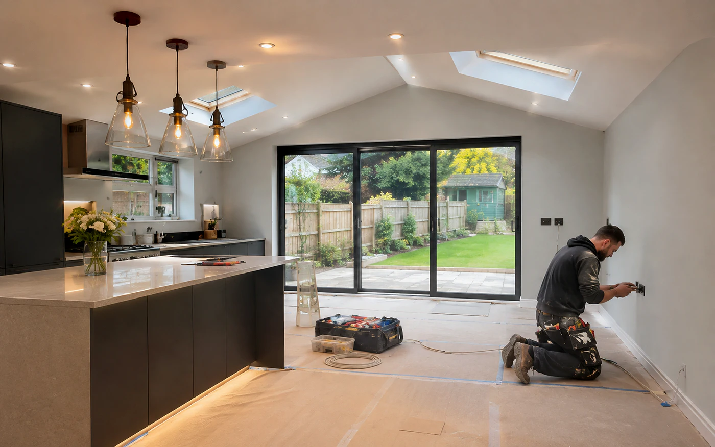 Late-stage kitchen extension interior work in Bridgend and South Wales